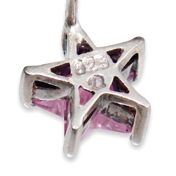 Pink Cubic Zirconia Sterling Silver Star Stud Earrings New Old Stock Box Estate - Picture 5 of 5